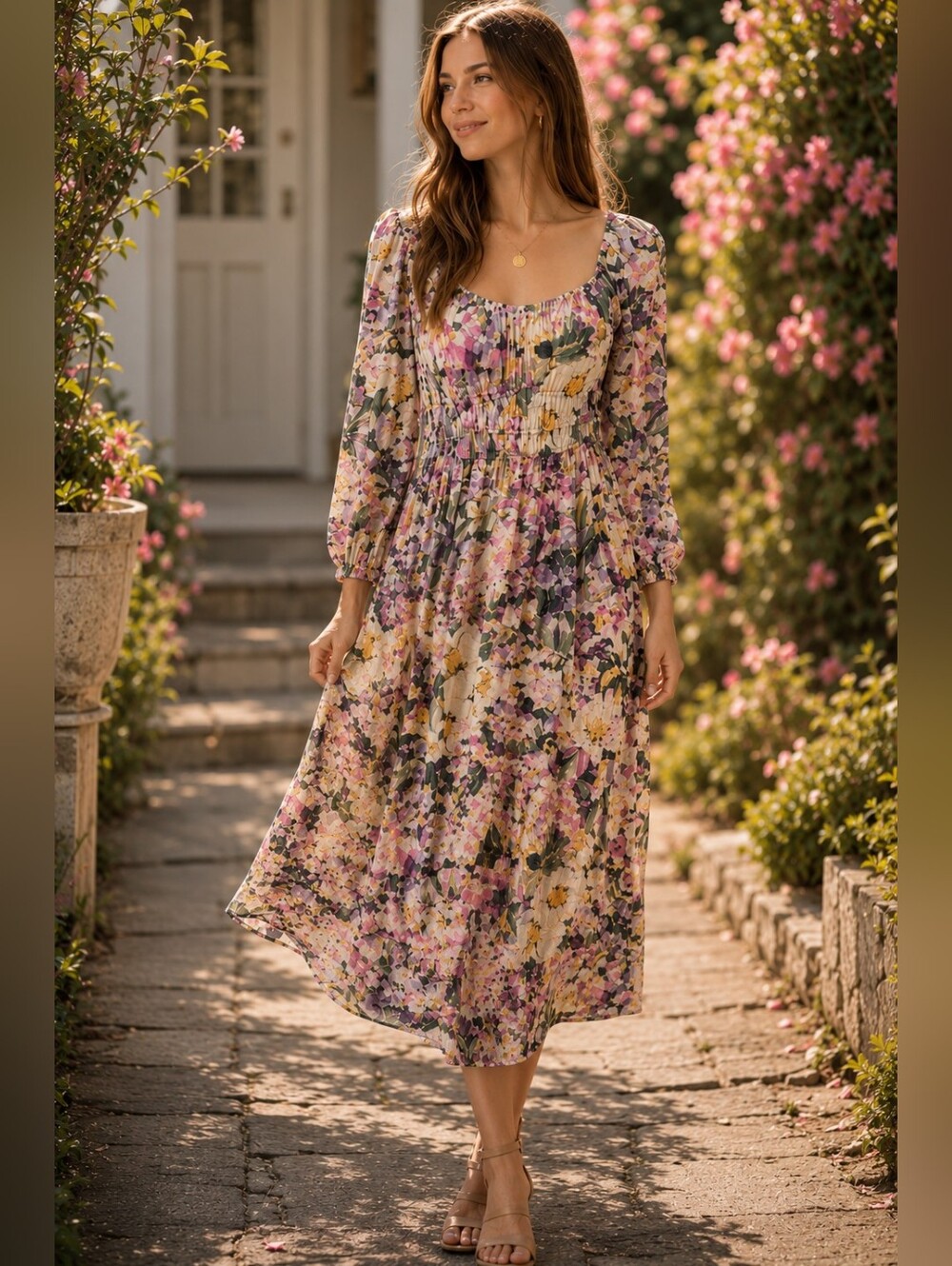 H&M Multicolor Floral Long Sleeve Dress